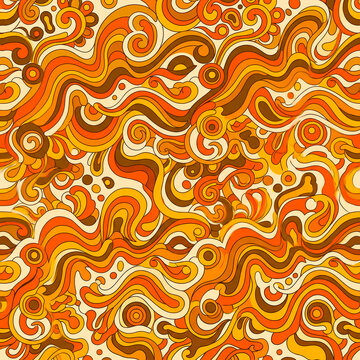 Retro 70s groovy wavy seamless pattern in vintage colors