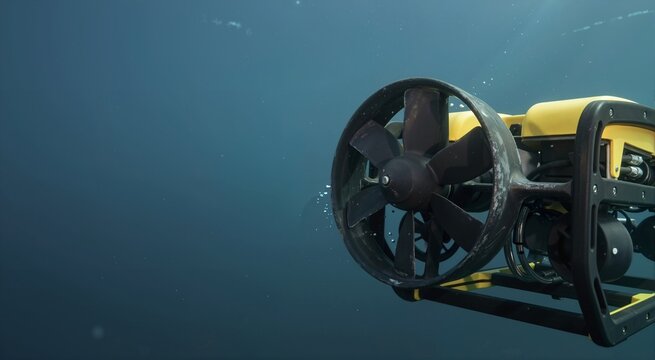 Underwater drone propeller and housing. Subsea robotic equipment