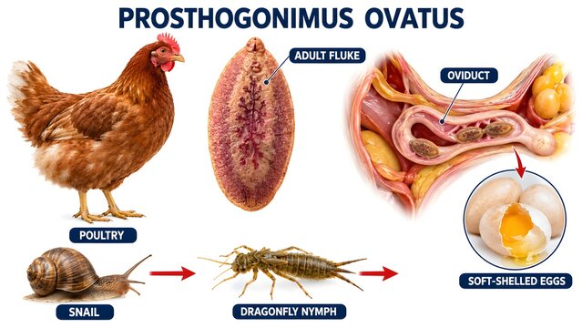 Prosthogonimus ovatus Poultry Parasite and Oviduct Infection