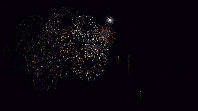 Vibrant colorful festive fireworks display exploding with light and energy in the night sky