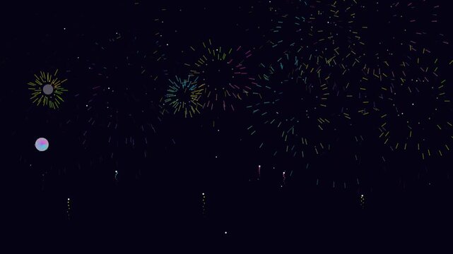 Abstract colorful firework display pattern with radial bursts and sparkles