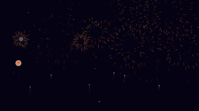 Abstract illustration of orange fireworks exploding in the night sky