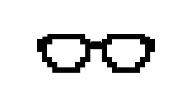 Black pixelated eyeglasses frame, isolated on transparent background