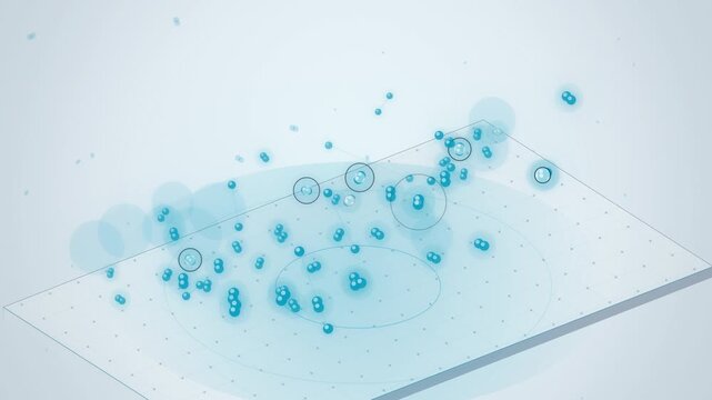 Isometric hydrogen molecules bonding on white grid with ripple rings