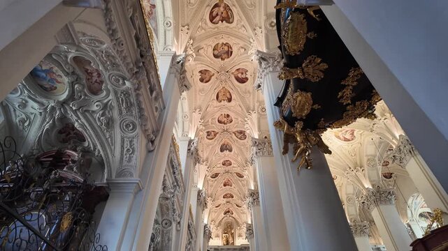 Aesthetic view of ceiling vault in the side nave of Mariazell Basilica