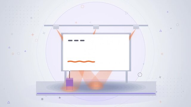 Startup pitch stage with spotlights and a growth chart slide on white