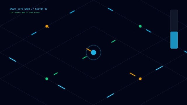 Smart city digital twin IoT network traffic grid glowing isometric