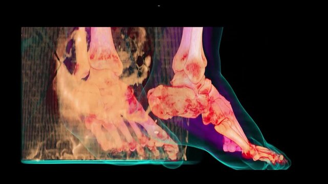 3D Volume Rendering CT Reconstruction of Foot and Ankle in Multi Color Display