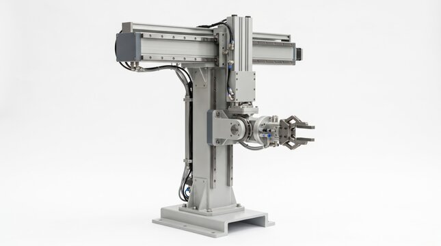 Industrial robotic arm with mechanical gripper for automated production