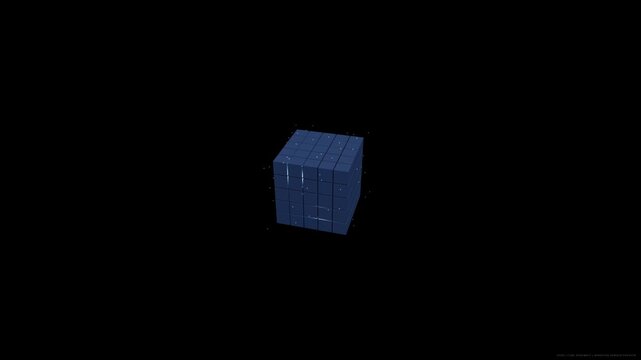 3D Transparent Blue Cube Rotating and Spinning in Dark Space - Abstract Motion Graphics