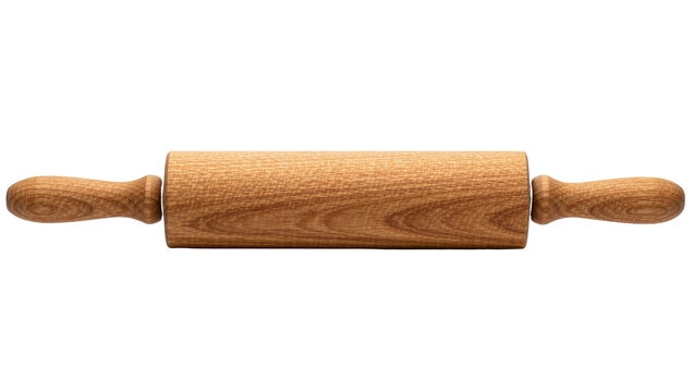 Wooden rolling pin with handles, isolated on transparent background