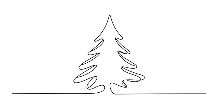 Continuous single line drawing of a simple evergreen pine tree for christmas design