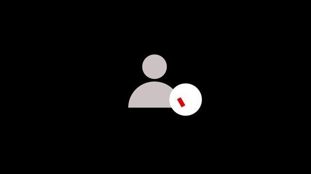User account profile icon animation with checkmark symbol appearing on black background