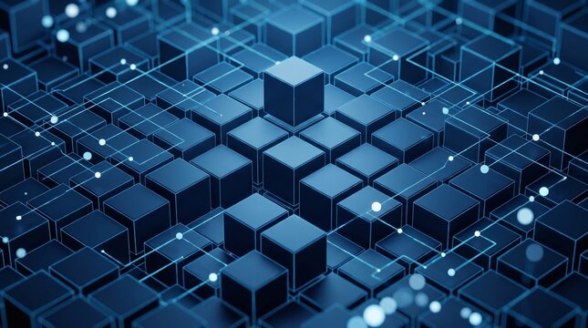 Abstract digital data cubes network background with glowing nodes and connections cyber background server room cloud computing technology blockchain futuristic