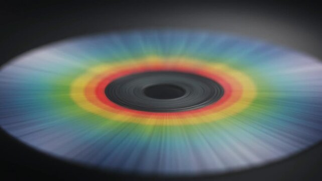 Colorful CD Disc Reflecting Light with Radial Spectrum Effect, Digital Data Storage Concept, Technology and Music Media