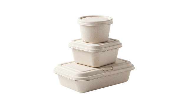 Eco-friendly biodegradable food containers, sustainable sugarcane bagasse takeaway boxes, compostable disposable packaging for meal prep isolated PNG with Transparent Background