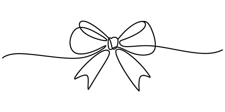 Continuous single line drawing of a decorative ribbon bow for gifts and celebrations