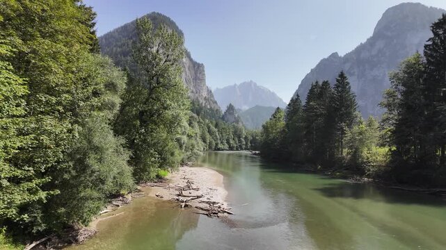 Scenic Enns river flowing through Ges&auml;use National Park in the Austrian Alps