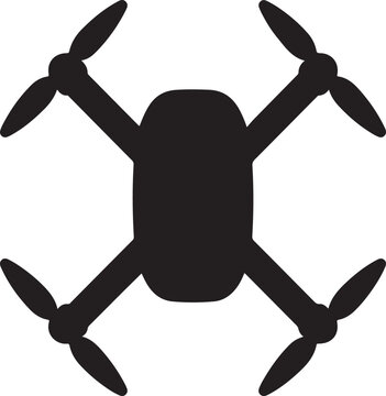 Flat black silhouette icon of a quadcopter drone with propellers isolated on white background