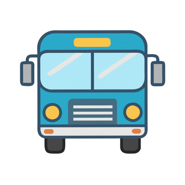 Flat vector illustration of a blue school bus front