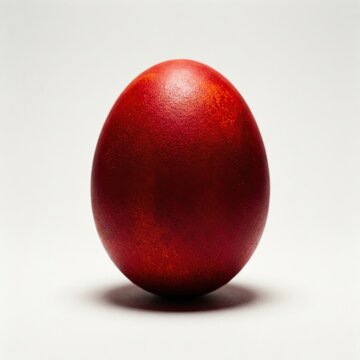 Single vibrant red Easter egg isolated on a clean white background, symbolic traditional Paschal egg with textured shell, minimalist conceptual image for holiday celebration and spring season