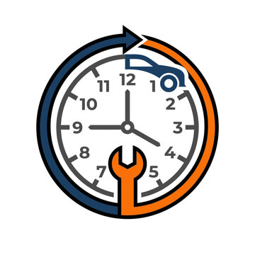 Automotive Repair Service Clock Icon on Transparent Background