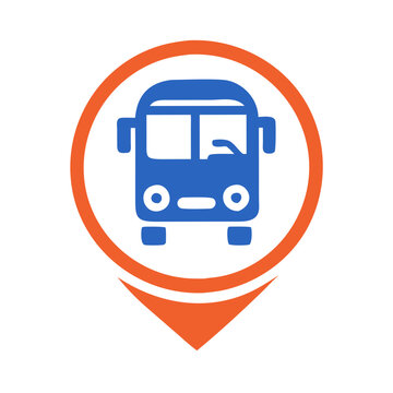 Blue Bus Icon Location Pin on Black Background