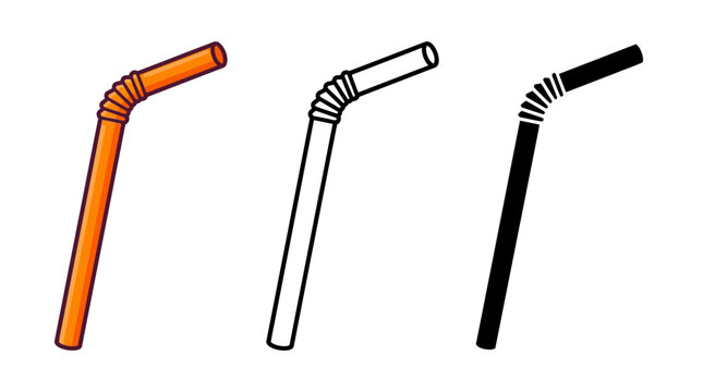 Drinking straw vector icon set in flat and line style