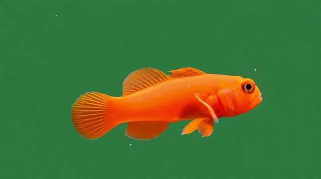 A clown goby with bright orange body, isolated on a green background