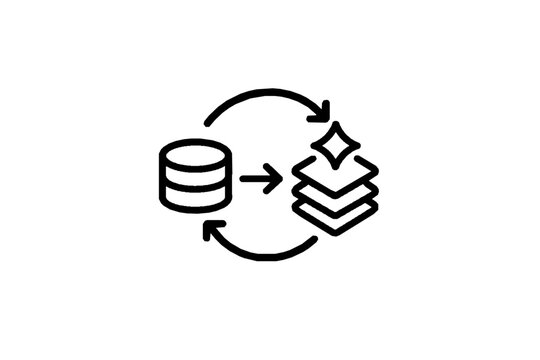 AI model training with data input and circular arrow icon