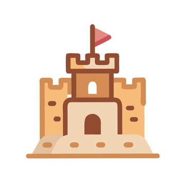 Illustration of sandcastle with flag on top against black