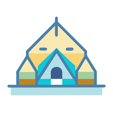 Stylized building structure icon with unique architectural design elements