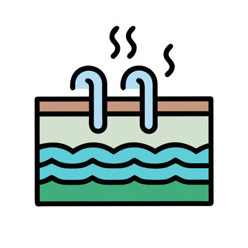 Simple colorful swimming pool illustration with ladder and waves