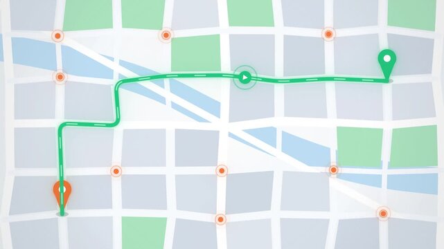 Scooter route lighting a green path between two map pins on white