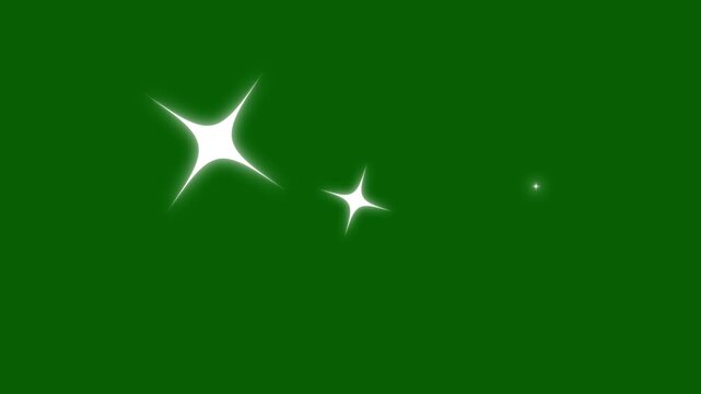 shiny glowing stars retro doodle cartoon vector sparkles. chroma key green screen festive seamless loop background.  flat smoke bursts, comic manga flashes, dreamy night sky motion graphics 4K.