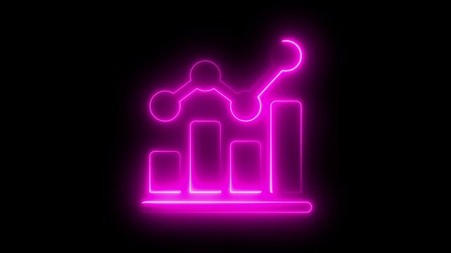 Neon pink glowing bar chart and line graph animation for financial data analysis and business growth