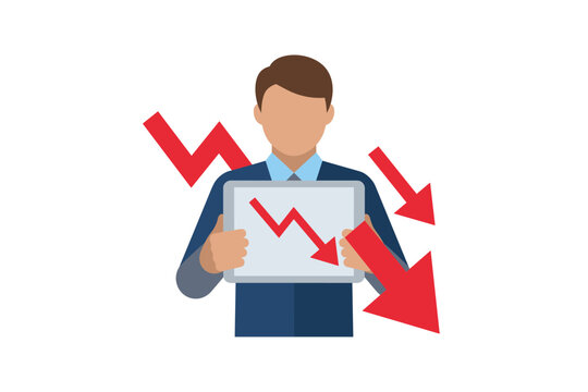 Businessman with digital tablet showing decreasing financial statistics