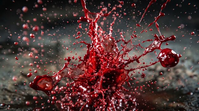 Dramatic red liquid splash exploding against a dark textured background