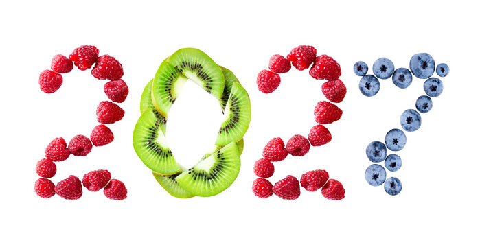 Fruits. New year 2027 made of fruits isolated on transparent background	
