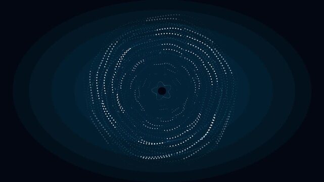 Abstract digital vortex of glowing white particles rotating in a dark