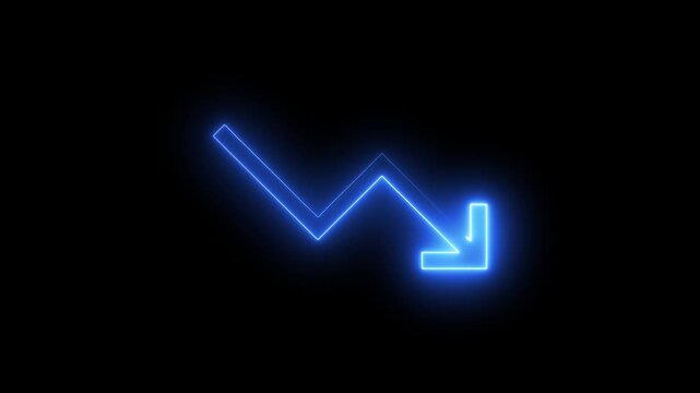 Glowing blue neon downward trend arrow animation for financial market analysis