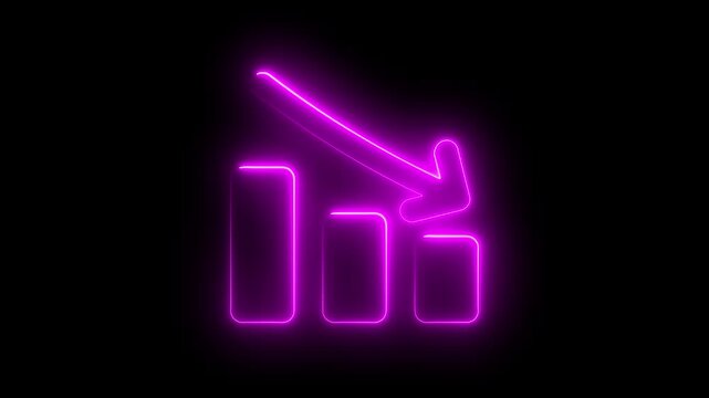 Neon pink financial bar chart with downward trend arrow animation glowing finance business