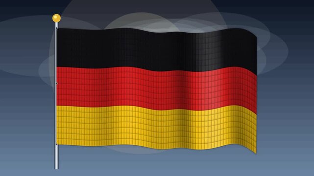 German flag waving in the wind against a dark blue background for
