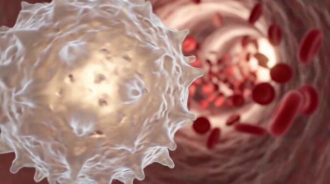 Cinematic 3D Medical Animation of White Blood Cell and Erythrocytes Inside a Human Blood Vessel