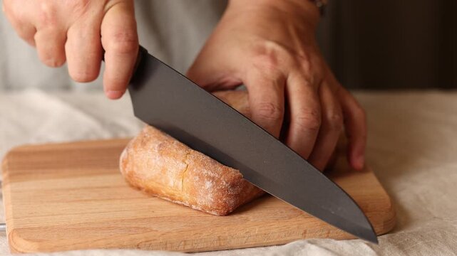 Ciabatta bread on a rustic cutting board