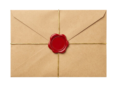 Vintage Kraft Paper Envelope with Red Wax Seal and Gold String
