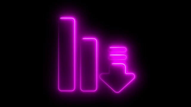 Neon pink glowing bar chart with downward arrow symbolizing financial decline or loss graph