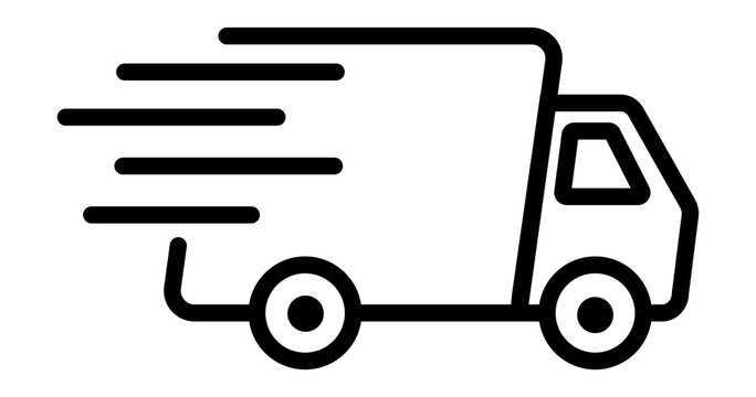 Fast moving shipping delivery truck line art vector icon for transportation apps and websites Png