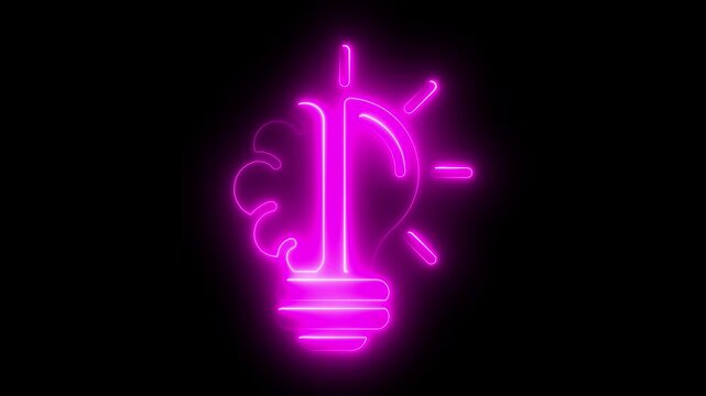 Neon brain light bulb glowing pink animation for innovation and creative thinking concepts
