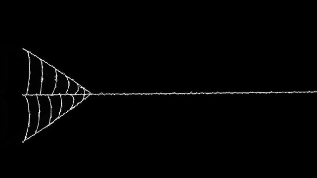 Flexible white spider silk animation expanding dynamic lines,elegant white spider web rapidly expanding and contracting with elastic silk thread motion on a black background. 4k resuletion video